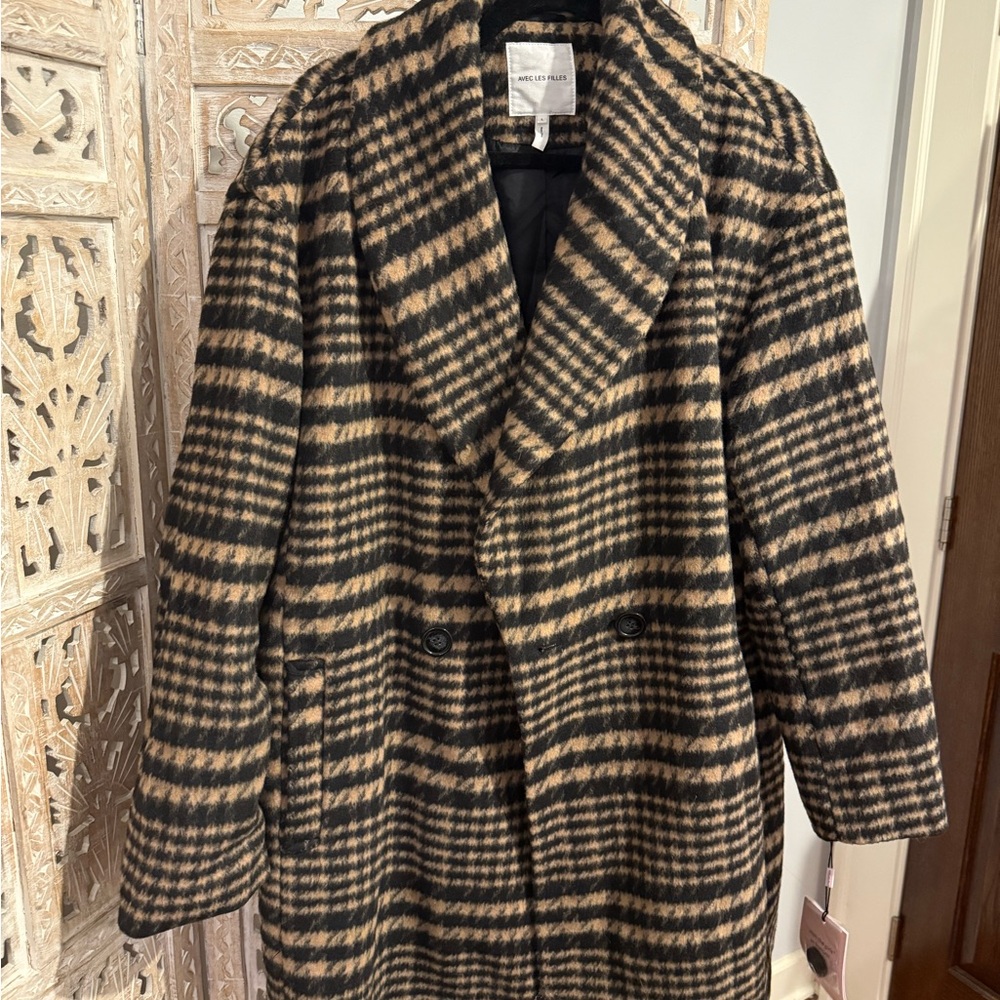 Avec Les Filles Houndstooth Plaid Coat